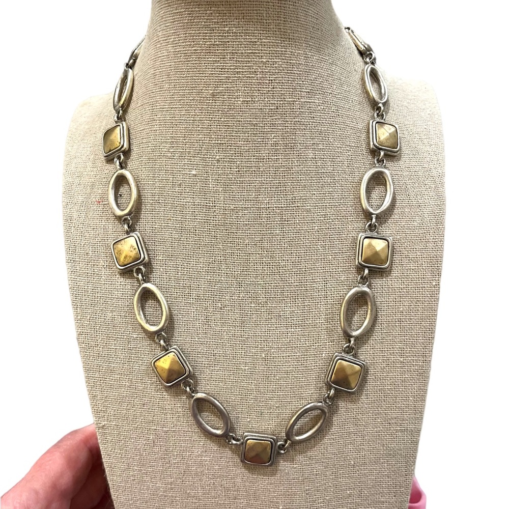 N315 Antiqued Matte Gold and Silver Necklace 18” 3” extender